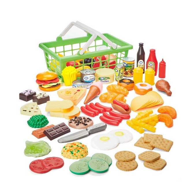 Kid Connection Play Food Set Assortment with Shopping Basket for Kids