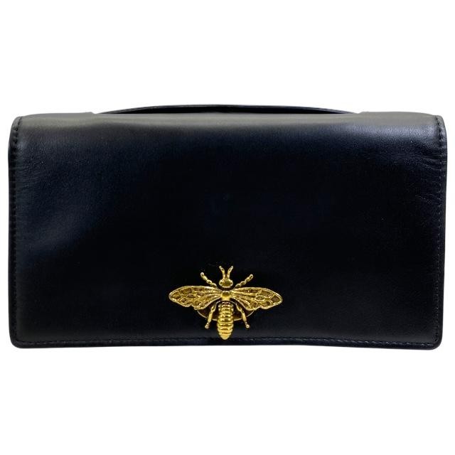 Christian Dior Mini Clutch Bag in Black Leather with Bee Motif