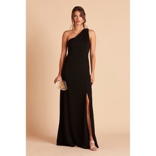 Birdy Grey Kira Crepe One Shoulder Maxi Dress Black Bridesmaid Gown Small NEW