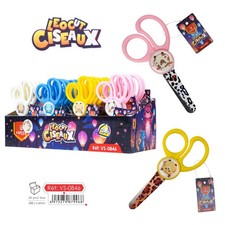 Kids Student Safety Scissors Blue Animal Print Round Tip Art Craft Scissor