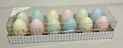 RAE DUNN SOLID WOODEN EASTER EGGS TABLE DECOR PASTEL COLORS SET OF 12 (NEW)