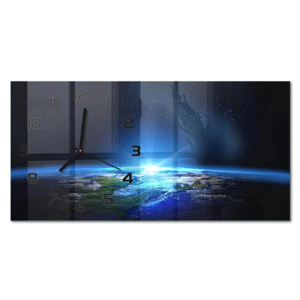 Reloj de Pared Rectangular de Vidrio Templado Decorativo Planeta Tierra 60x30 cm