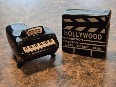 Five & Dime Black Piano & Hollywood Clapboard Salt & Pepper Shaker Korea