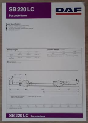 DAF SB 220 LC Bus Untergestell Prospekt / Prospekt 1990