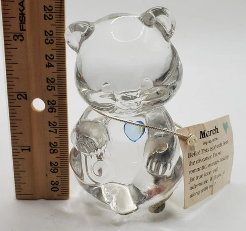 Vintage Fenton Art Glass Birthday Bear March Heart Figurine With Tag