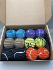 LOT OF 12 Dog 2" SMALL MINI TENNIS BALLS Squeaker MULTI COLOR Mesh Bag