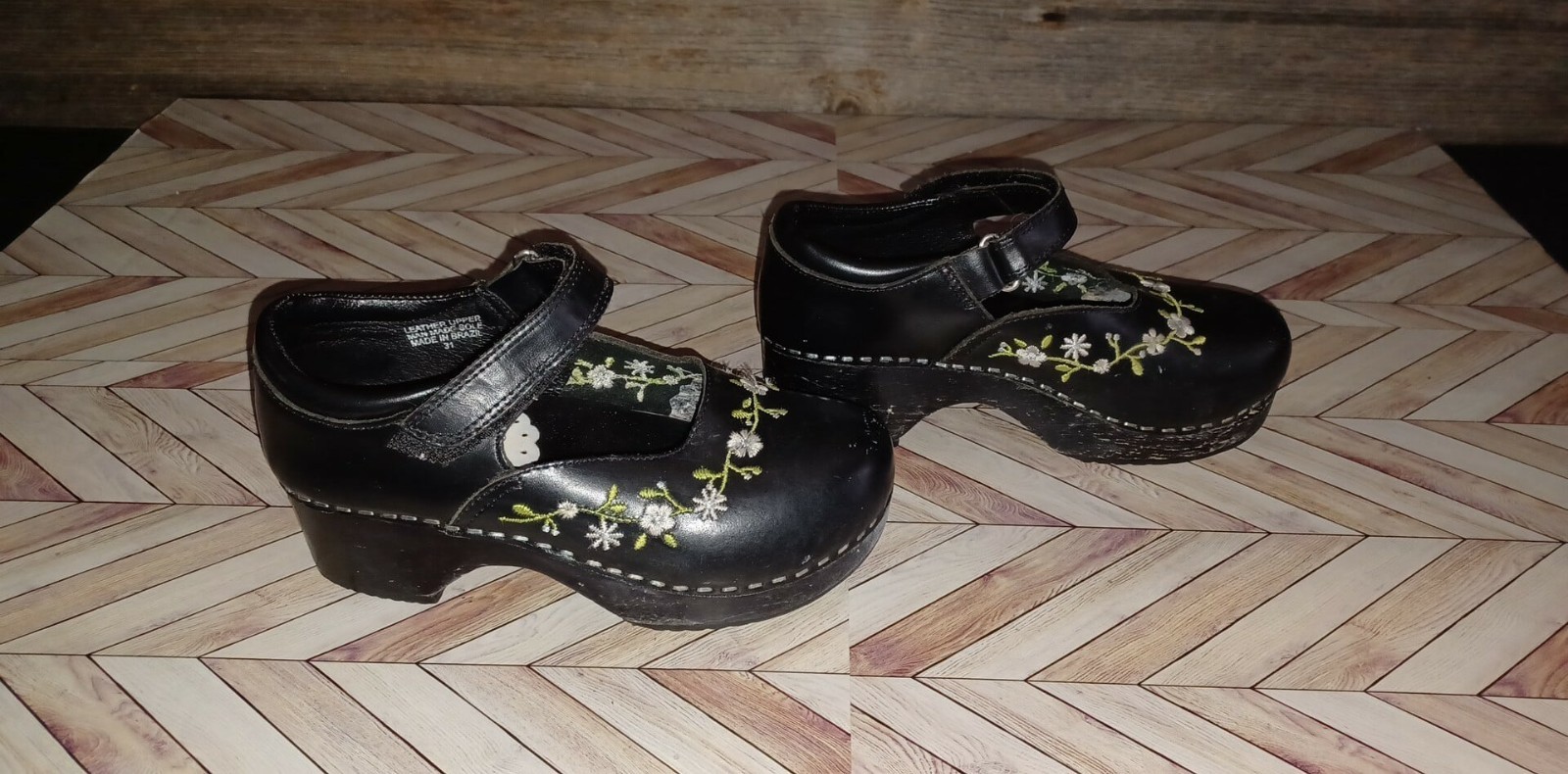 SAOLA Zoccolo scarpa bambina Hanna Andersson Mary Jane suola in legno misura 12 5 13 31 nero