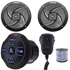 Pyle PLMRBT18MIC Marine Bluetooth Receiver, 2x 4" 100W Max Power 2-Way Speakers