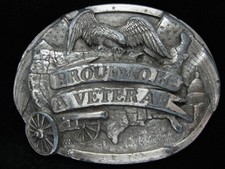 PC03117 VINTAGE 1983  PROUD TO BE A VETERAN  MILITARY ARMED FORCES BELT BUCKLE