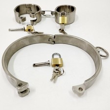 Stainless Steel Shackles Fetters Metal Bondage Neck Collar Hand Ankle Cuffs SM