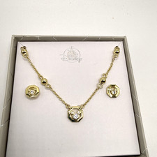 Disney Parks Mickey Mouse Rhinestone Gold Tone Earrings and Necklace Set
