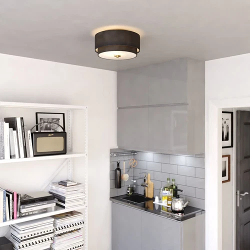 Burnaby 13-in. 2 Light Flush Matte Brass with Black Fabric - Picture 6 of 6