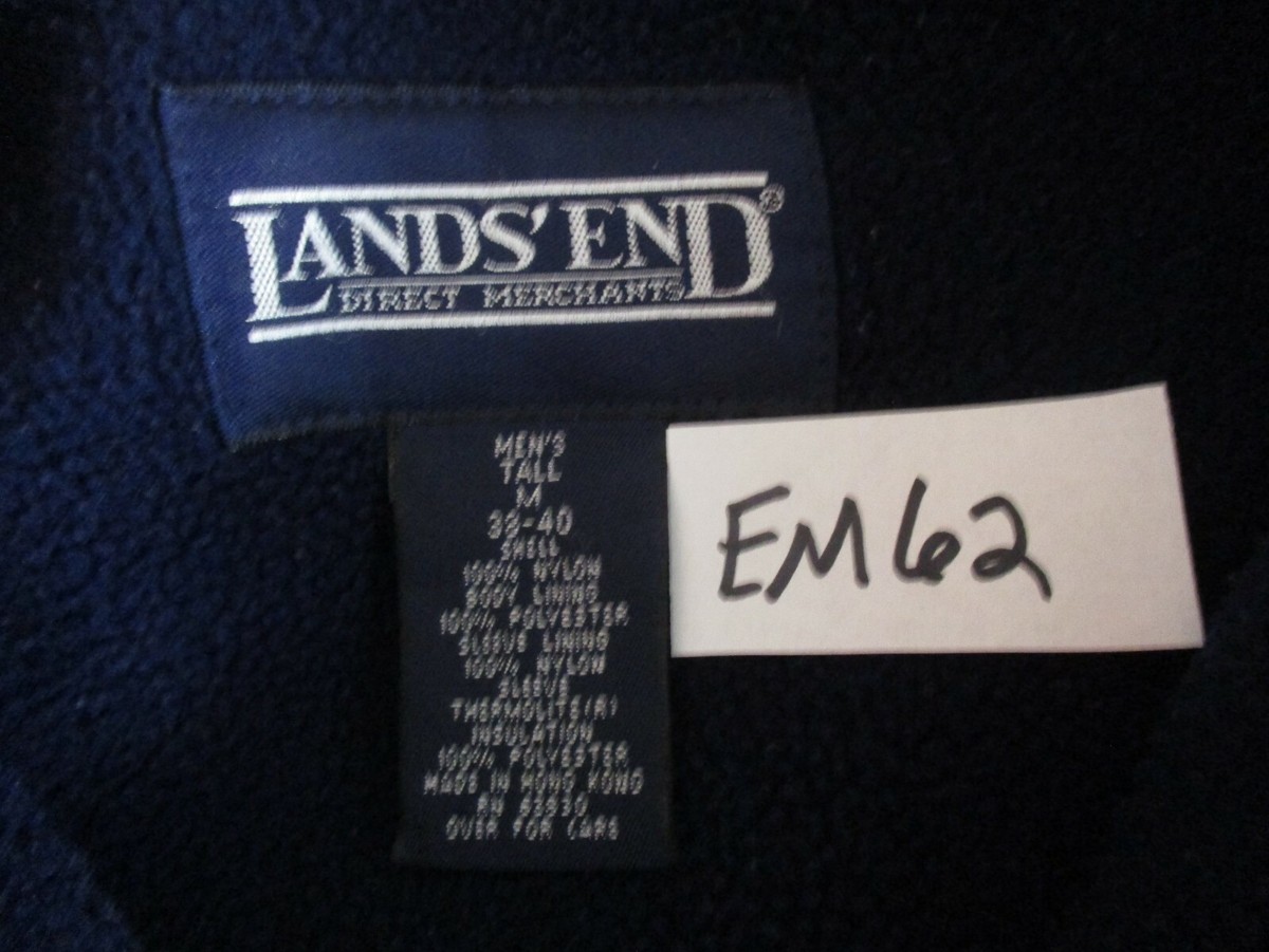 Lands' End Coat Jacket Blue Green Sz MT Fleece Lined Zip Long