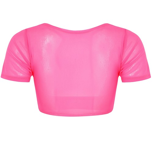 Sexy Women Mesh Open Chest Short Sleeve Blouse Soft See Through Dance Crop AU - Picture 6 of 24