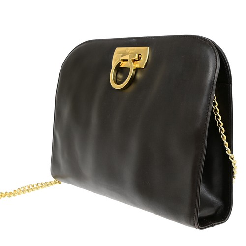 SALVATORE FERRAGAMO Gancini 2Way Chain Shoulder Clutch Bag Leather Brown 69YG017 - Picture 2 of 15