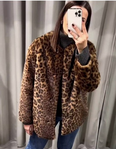 ZARA NEW WOMAN ANIMAL PRINT FAUX FUR COAT LEOPARD Size L Ref:8073/270 - Picture 5 of 11