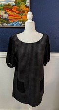 Postmark Anthropologie A-Line Sweater Dress Gray Black Checked Cotton Sz Medium