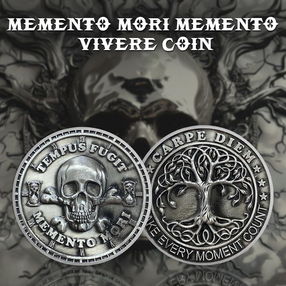 5pcs Memento Mori Memento Vivere Coin Skull and Tree of Life