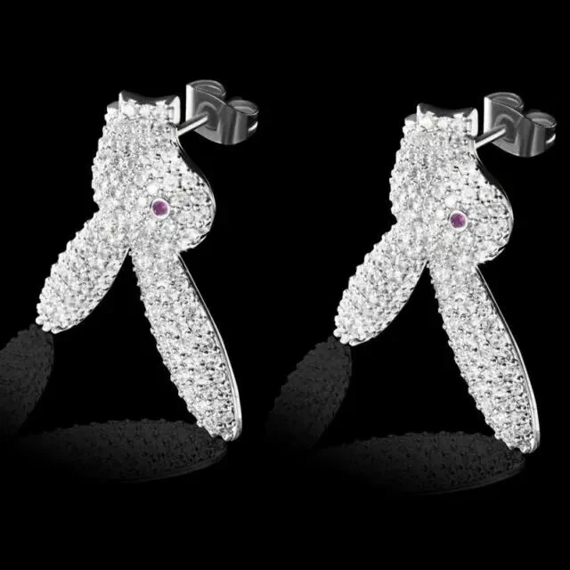 2 CT Round Lab-Created Diamond Play Boy Mens Stud Earrings 14K White Gold FN - Image 2 of 4