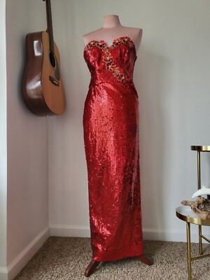 Vintage Alyce Designs RUBY SLIPPERS RED Sequin Dress Strapless | eBay