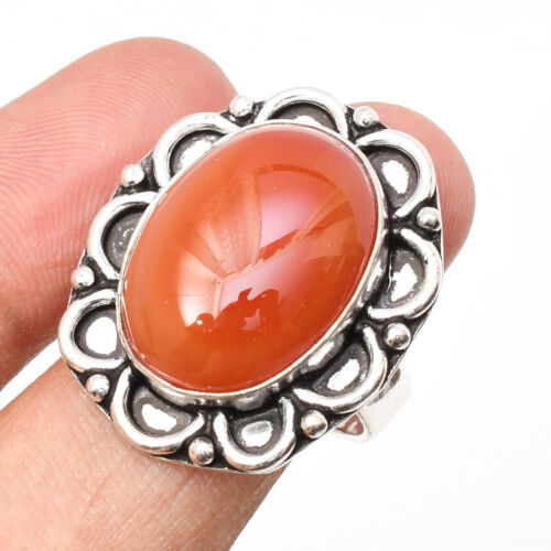 Carnelian Gemstone 925 Sterling Silver Handmade Jewelry Ring Size 7.5 - Picture 1 of 5