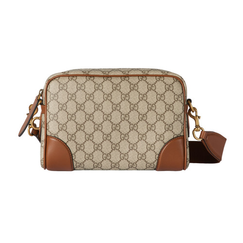 GUCCI GG Emblem Small $2100 Beige And Dark Brown Crossbody Bag New & Authentic