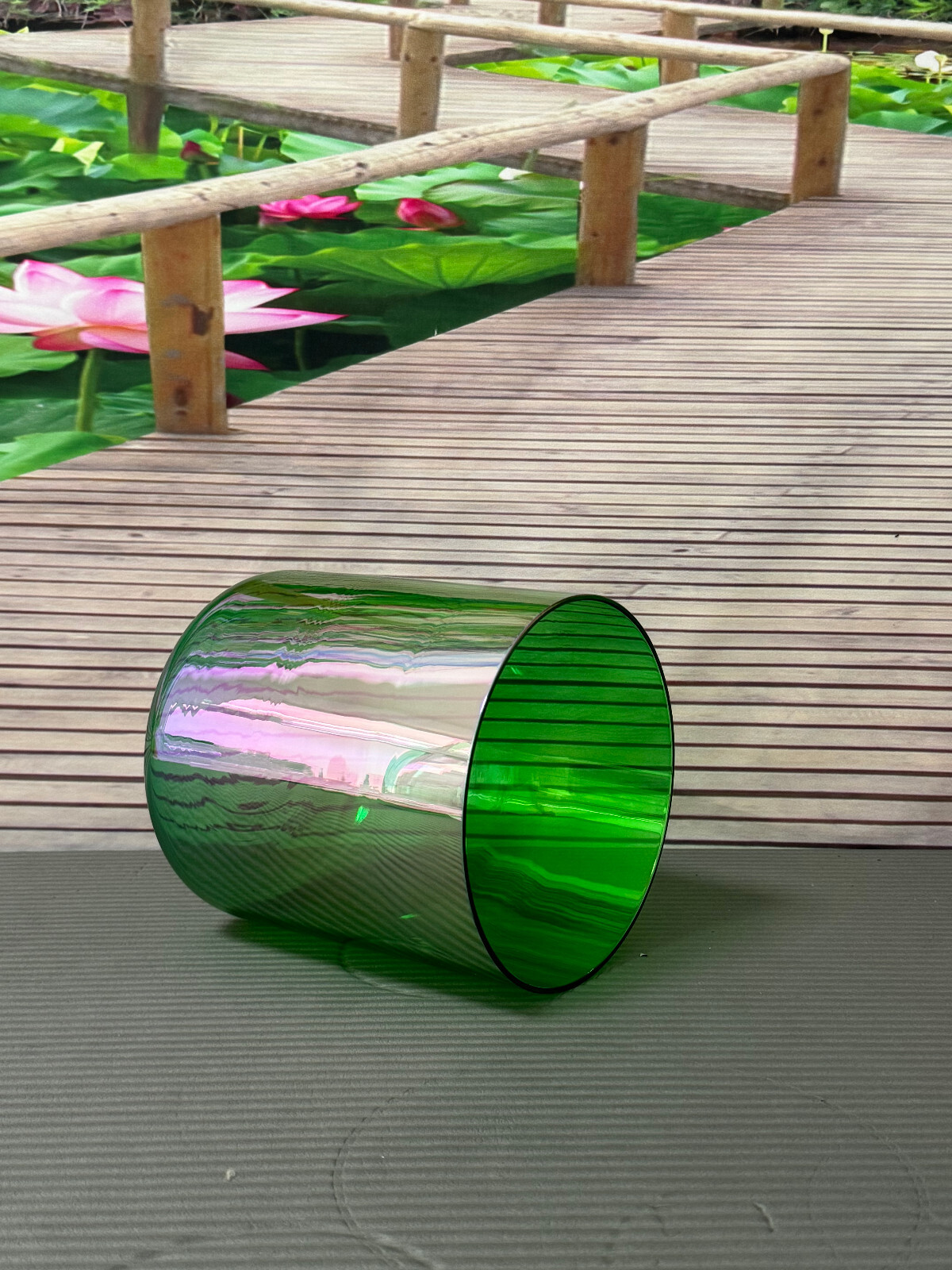 Cosmic Green Color Sound Bowl F Heart Chakra Quartz Crystal Singing Bowl 6"