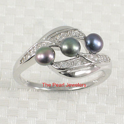 Solid 925 Sterling Silver Twin Black Cultured Pearl Cocktail Ring TPJ