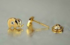 14k Solid Yellow Gold Elephant Stud Screw Back Earrings