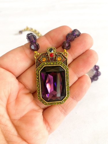 HEIDI DAUS Purple CRYSTAL PENDANT Faceted Bead NECKLACE Deco Trilogy (1 Piece) - Picture 5 of 6