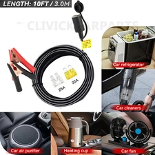 10FT 12V Car Cigarette Lighter Socket To Battery Alligator Clip Extension Cable