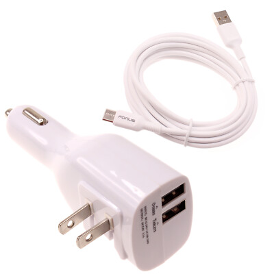 2-in-1 Car Home Charger 6ft Micro USB Cable Long Cord Travel for Cell Phones