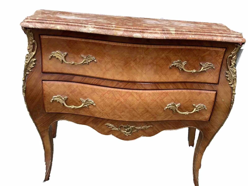 Cómoda francesa vintage con dos cajones con bandas Bombay 2º de 2 Av Foto 3 de 4