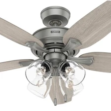Hunter Fan 52 in Traditional Matte Silver Ceiling Fan with Light and Pull Chain