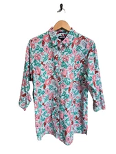 Lands Womans Shirt Sz Green/Pink/Burgany  Floral  3/4 Sleeve Suprimo Cotton