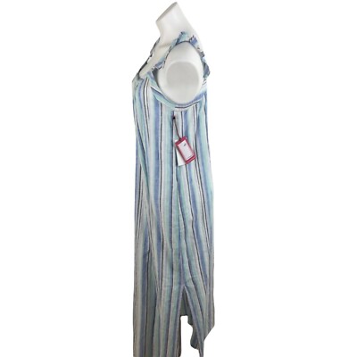 Vince Camuto Linen Dress Sleeveless Ruffle Strap Striped Waistless Midi  Dress S | eBay