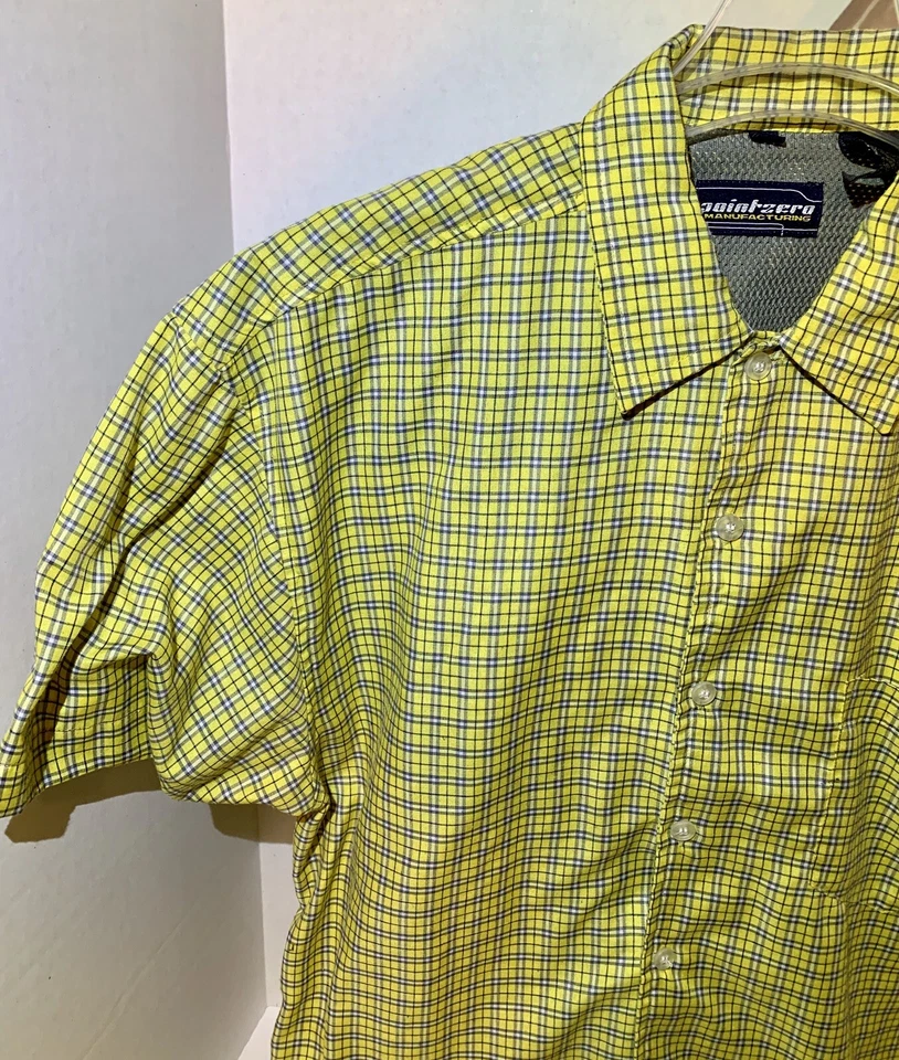 Camisa Point Zero Manufacturing Para Hombres Amarilla A Cuadros Manga Corta Abotonada Grande Foto 4 de 4
