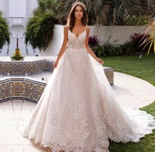 Backless Sweetheart Lace A Line Wedding Dresses Applique Beaded Bridal Gowns