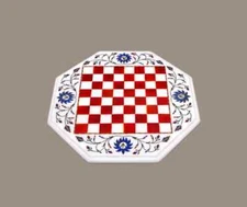 13" Chess Board Marble chess Table Top lapis inlay malachite decor children room