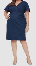 SLNY Womens Blue Shimmer Knit Surplice Dress Plus Size 14W