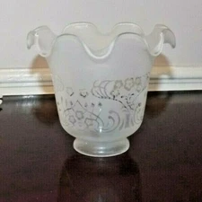 Vintage Single Glass Lamp Shade with Furled Top Edge & Frosted w/side Design