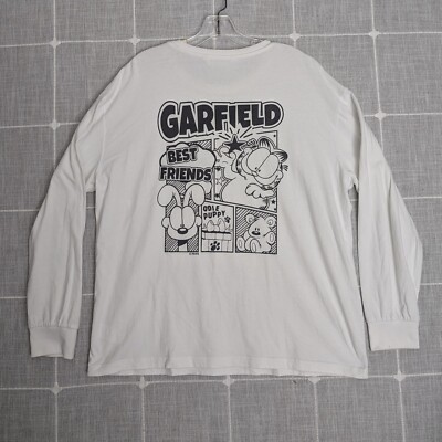 Nickelodeon Garfield The Cat Shirt Mens L/XL White Cartoon Long Sleeve Tee Stain