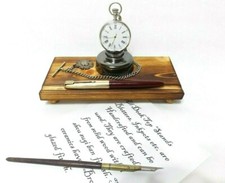 Single Pocket watch stand & pen rest, holder desk top display wood & Ceramic 