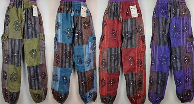 S-5XL Patchwork Baumwollhose Hippie Boho Yoga Hose breites Festival Freizeit HT28