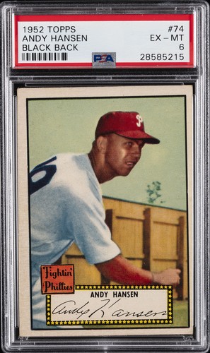 1952 TOPPS BLACK BACK #74 ANDY HANSEN ROOKIE RC PSA 6