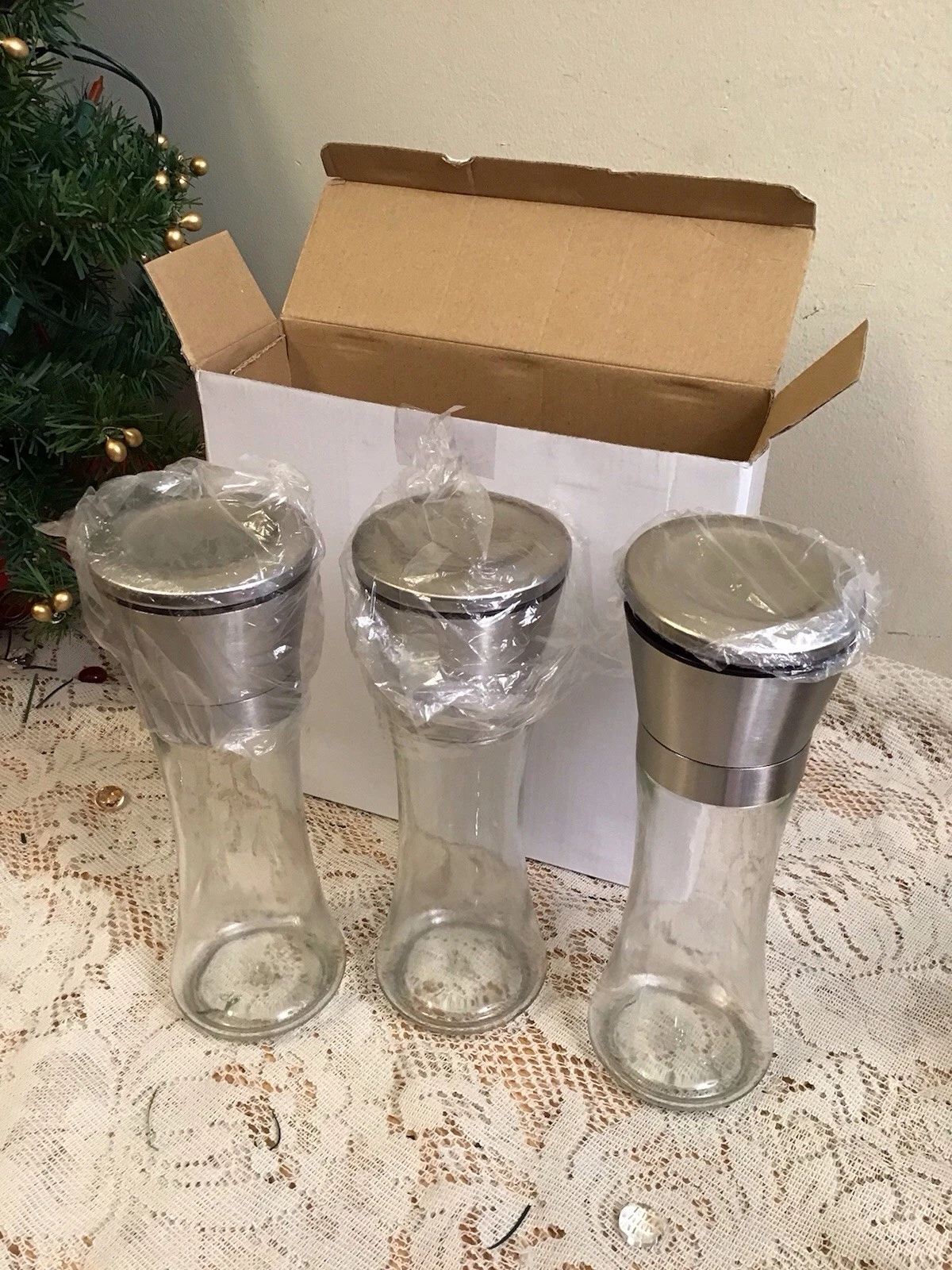 3 Salt And Pepper Grinders Set - Refillable Stainless Steel Combo Shakers