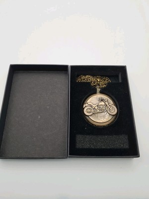 KELLER & WEBER BORN TO RIDE QUARTZ POCKET WATCH NECKLACE MOTORCYCLE FLORAL