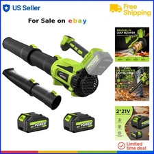 Cordless Leaf Blower 21V Brushless Motor 580 CFM Turbo Multiple Nozzle