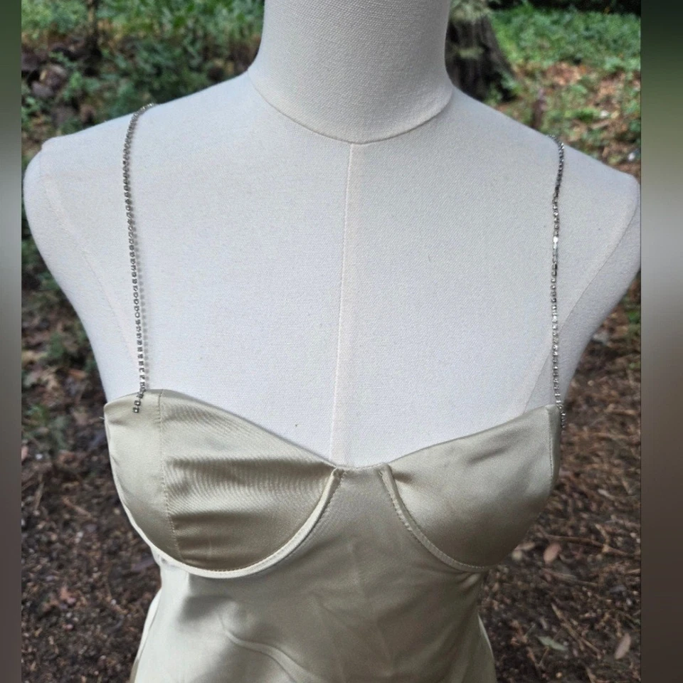 Zara Jewl Strap Ivory Cream Satin Mini Dress Size Small - Image 3 of 4