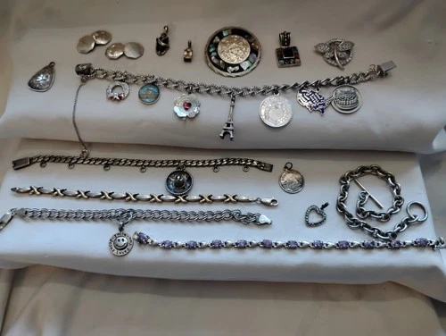 50 Pc Lot Sterling Silver 925 Jewelry 250g Charms Bracelets Rings Necklaces